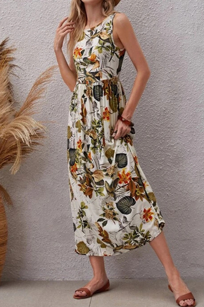 flowersverse Elegant Vacation Floral Patchwork O Neck A Line Dresses