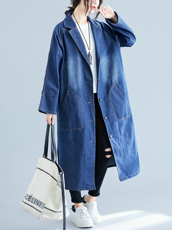 flowersverse Original Lapel Long Sleeve Denim Outerwear&Trench