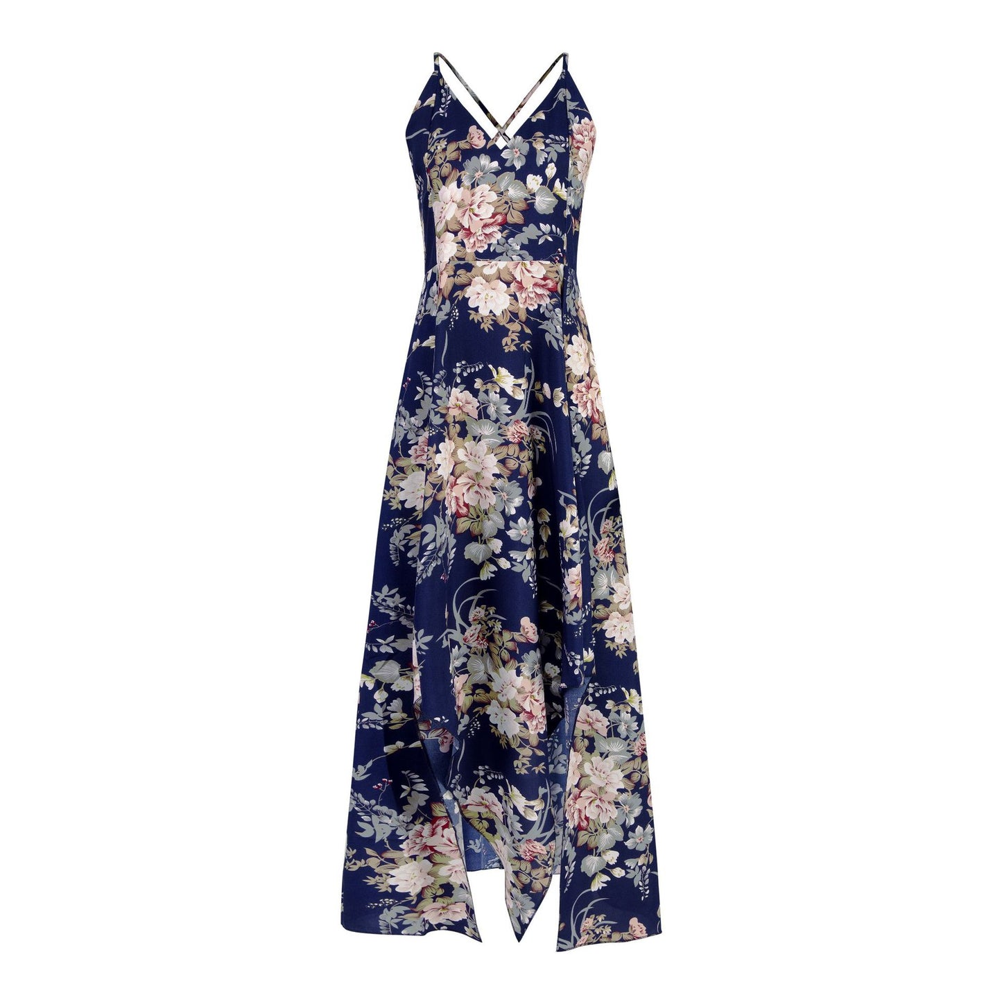 flowersverse Fashion Street Print Split Joint V Neck Irregular Dresses