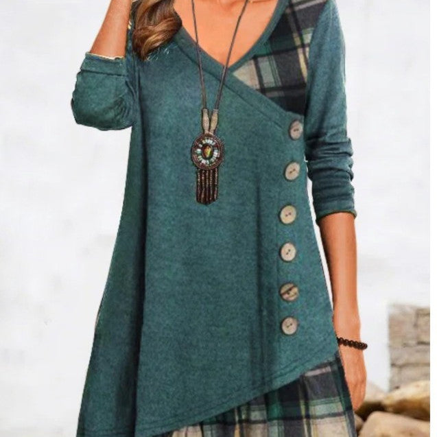 flowersverse Casual Patchwork Long Sleeve Dress For Women