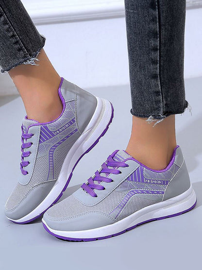 flowersverse Mesh Panel Contrasting Color Breathable Lightweight Sneakers