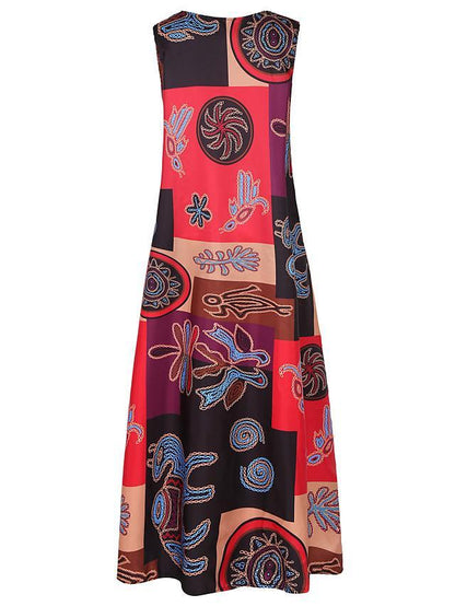 flowersverse Women's Shift Dress Maxi long Dress - Sleeveless Geometric Print Summer V Neck Plus Size Hot Casual Holiday vacation dresses Loose Red Orange S M L XL XXL 3XL 4XL 5XL