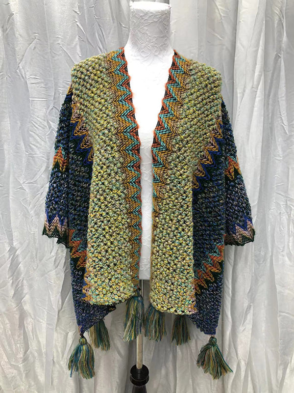 flowersverse Casual Loose Patchwork Shawl&Cloak