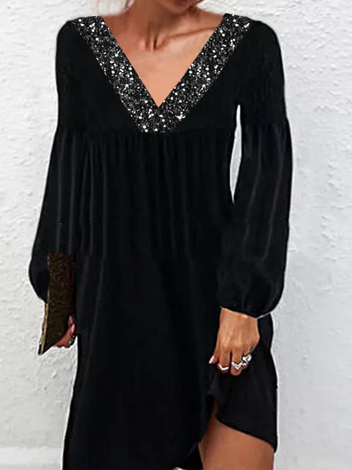 flowersverse Party Lantern Sleeve Velvet Loose V Neck Dress