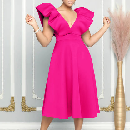 flowersverse Women's Deep V Neck Sexy Swing Formal Party Dress