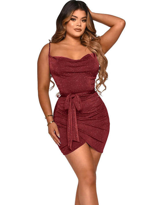 flowersverse Spaghetti Strap Glitter Bodycon Mini Dresses