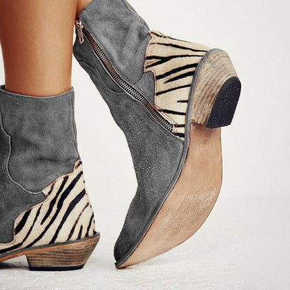 flowersverse Casual Pointed Toe Zebra-Striped Boots