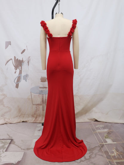 flowersverse Women Red Off Shoulder Wedding Bridesmaid Dresses Evening Dresses