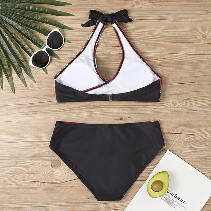 flowersverse Women's Swimwear Bikini Plus Size Swimsuit 2 Piece Striped Black Burgundy Blue Lavender Purple Bandeau Bathing Suits Sports Summer