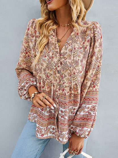 flowersverse Long Sleeve Button Floral Blouse