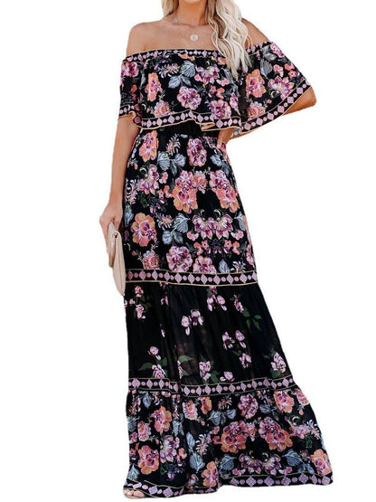 flowersverse Floral Print One-shoulder Mopping Dress