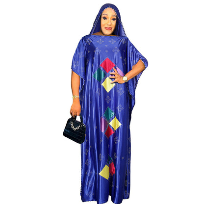 flowersverse Muslim Robe Africa Plus Size Women's Beaded Dress With Hijab