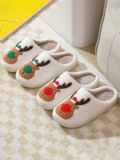 flowersverse Christmas Elk Warm Furry Slippers