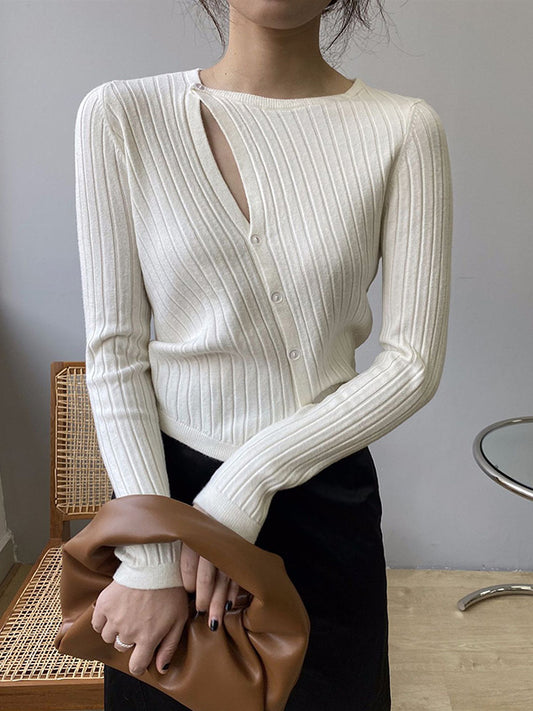 flowersverse Fashion Asymmetric Solid Color Round-Neck Sweater Top