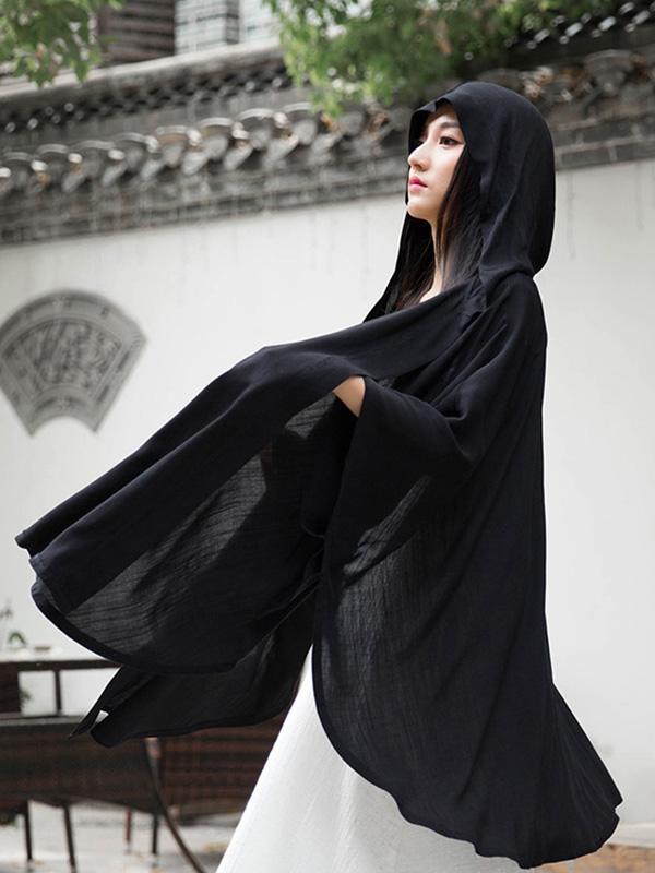 flowersverse Simple Solid Loose Batwing Sleeve Hood Cape