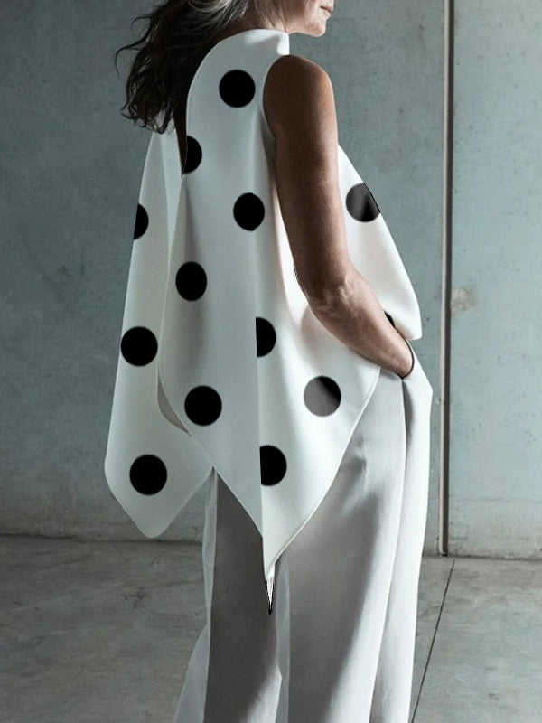 flowersverse Fashion Polka Dot Asymmetric Split-Joint Sleeveless Vest