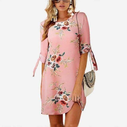 flowersverse Summer Dress Boho Style Floral Print Chiffon Beach Dress