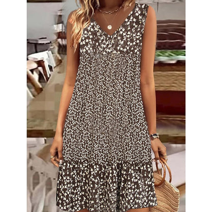 flowersverse Women's Casual Dress Shift Dress Midi Dress Brown Sleeveless Floral Print Spring Summer V Neck Basic Daily Weekend 2023 S M L XL XXL 3XL