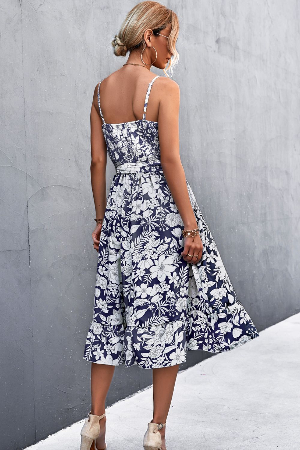 flowersverse Floral Frill Trim Scoop Neck Spaghetti Strap Dress