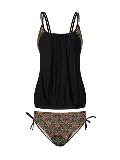 flowersverse Vacation Ethnic Printing Spaghetti Tankinis Two-Piece Set