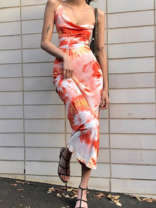 flowersverse Trendy Tie-Dye Print Slip Dress