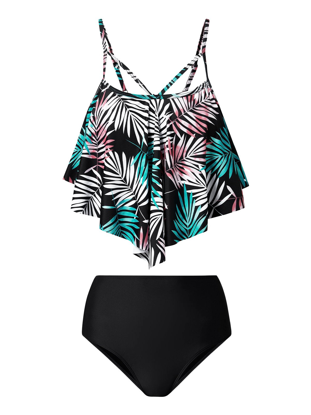 flowersverse Vacation Plants Flouncing  Scoop Neck Tankinis Two-Piece Set