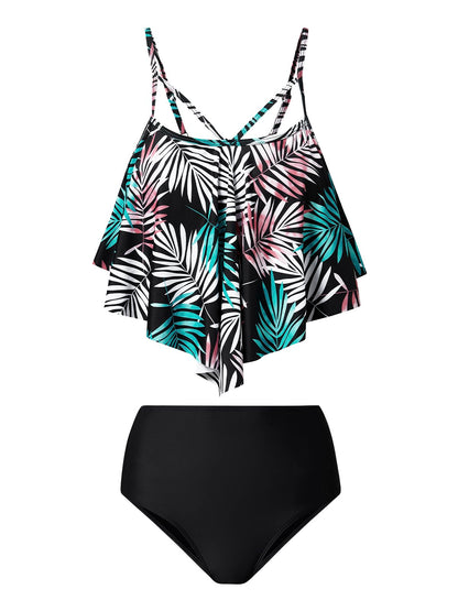 flowersverse Vacation Plants Flouncing  Scoop Neck Tankinis Two-Piece Set