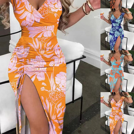 flowersverse Slit Casual Multicolor Ladies Slim Fit Dress