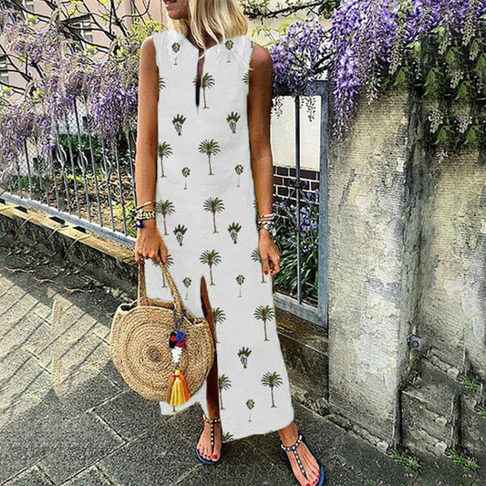 flowersverse Women Boho Long Maxi Dress Fashion Ladies Sleeveless Summer Beach Floral Dress Casual Holiday Dresses Sundress