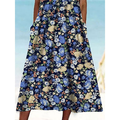 flowersverse Women's Casual Dress Tank Dress Floral Dress Floral Pocket Print Crew Neck Midi Dress Fashion Modern Daily Holiday Sleeveless Regular Fit Blue Summer Spring S M L XL XXL