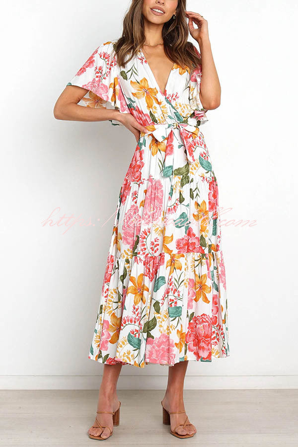 flowersverse Melody of Summer Floral Ruffle Midi Dress