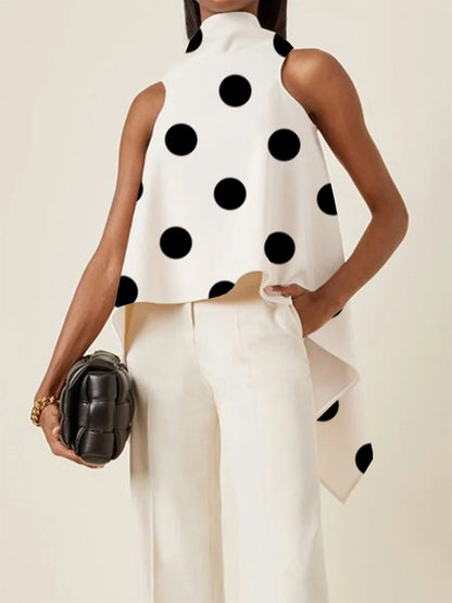 flowersverse Fashion Polka Dot Asymmetric Split-Joint Sleeveless Vest