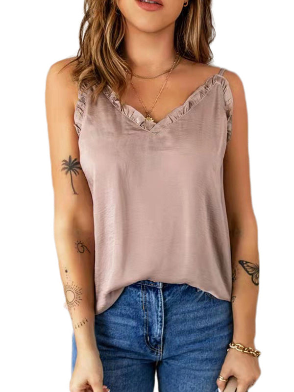 flowersverse Casual Solid Color Falbala Camisole Vest Top