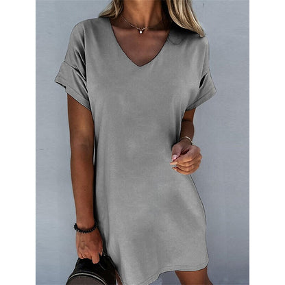 flowersverse Women's Casual Dress T Shirt Dress Tee Dress Summer Dress Plain Loose V Neck Mini Dress Active Fashion Outdoor Daily Short Sleeve Loose Fit Black White Gray Spring Summer S M L XL XXL