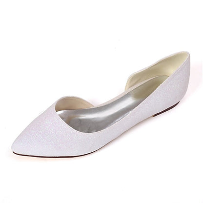 flowersverse Women's Wedding Shoes Wedding Party Wedding Flats Bridesmaid Shoes Summer Flat Heel Pointed Toe Basic Minimalism Glitter Synthetics Loafer Solid Colored White Silver Champagne