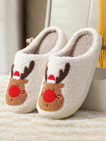 flowersverse Christmas Elk Warm Furry Slippers