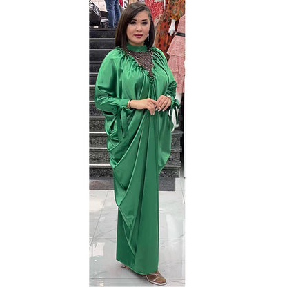 flowersverse Casual Solid Color Muslim Abaya African Ladies Plus Size Dress