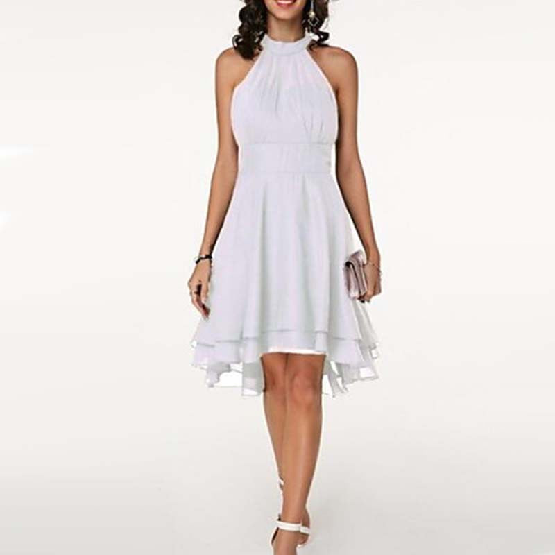 flowersverse Sleeveless Chiffon Dress with Irregular Cut in Solid Color