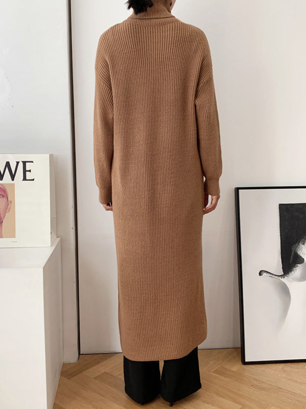 flowersverse Original Loose Solid Color Split-Front Sweater Dress