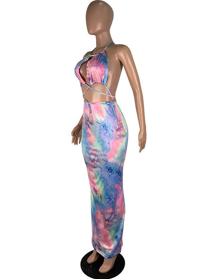 flowersverse Halter Floral Print Summer Beach Maxi Dresses