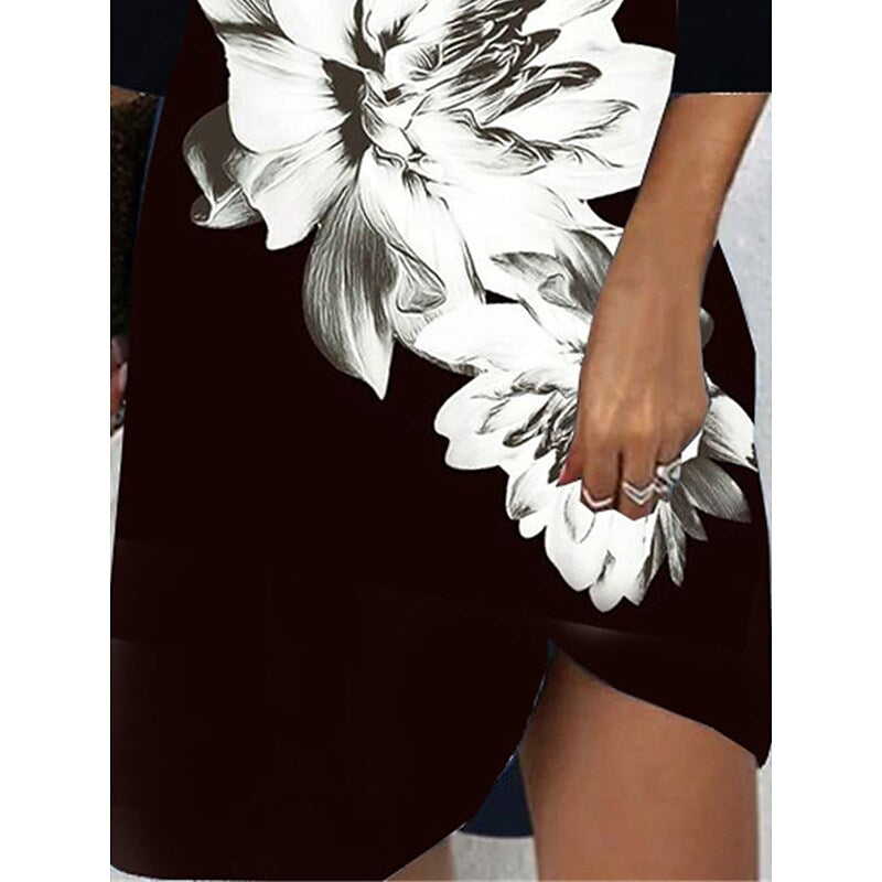 flowersverse Women's Casual Dress Shift Dress Print Dress Floral Cut Out Print Scalloped Neck Mini Dress Active Fashion Outdoor Daily Half Sleeve Regular Fit Black Spring Summer S M L XL XXL