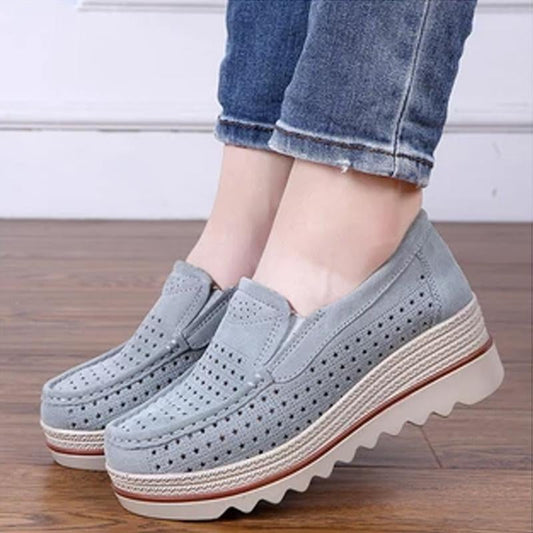 flowersverse Women Shoes Platform Sneakers Slip On Flats Loafers Moccasins Hollow Out Casual Shoes