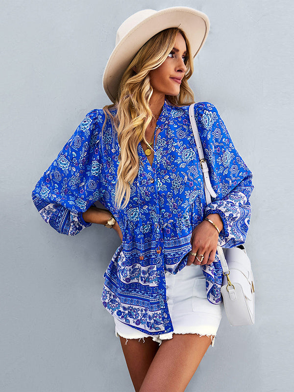 flowersverse Long Sleeve Button Floral Blouse