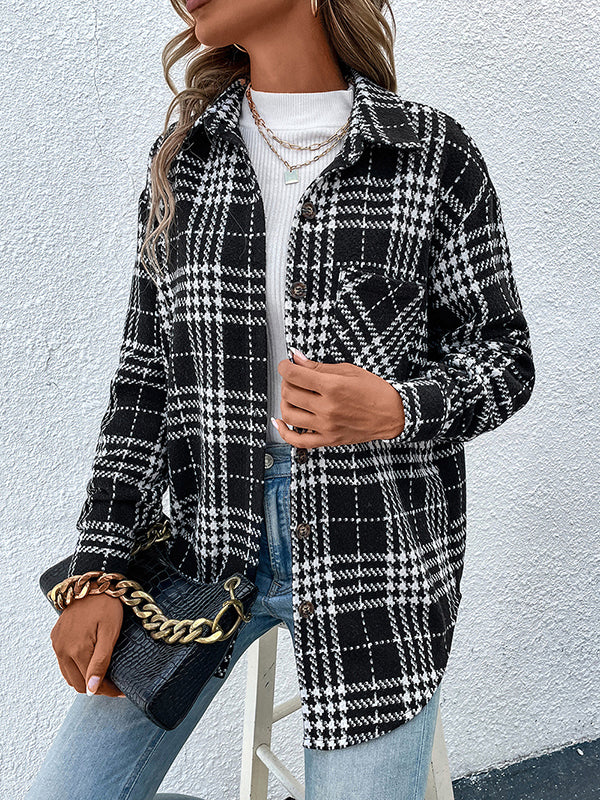 flowersverse Casual Loose Plaid Coat