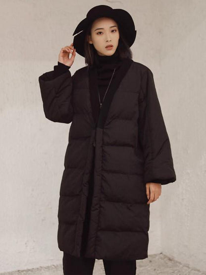 flowersverse Simple Black Lace-up Cotton-padded Cloths Coat Outwear