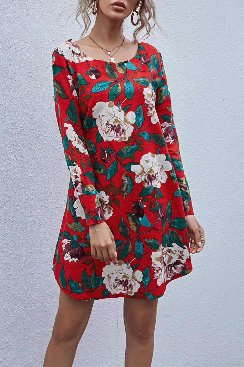 flowersverse Floral Printed Long Sleeve Dress