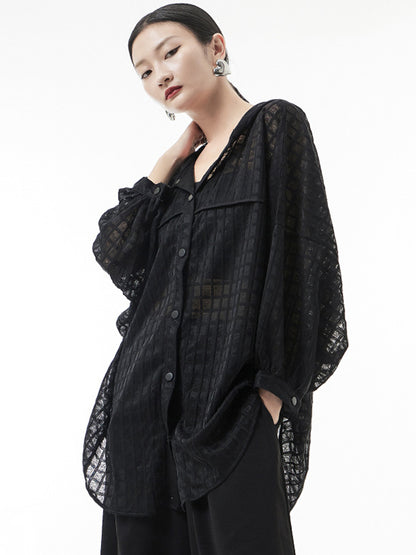 flowersverse Loose Batwing Sleeves Sun Protection See-Through Blouse