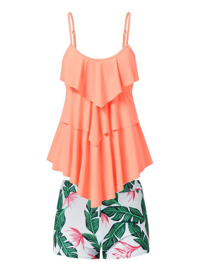 flowersverse Vacation Plants Flouncing Scoop Neck Tankinis Two-Piece Set