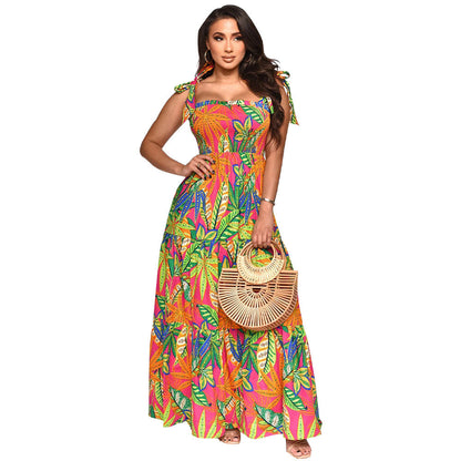 flowersverse Floral Print Tie Straps Maxi Dress