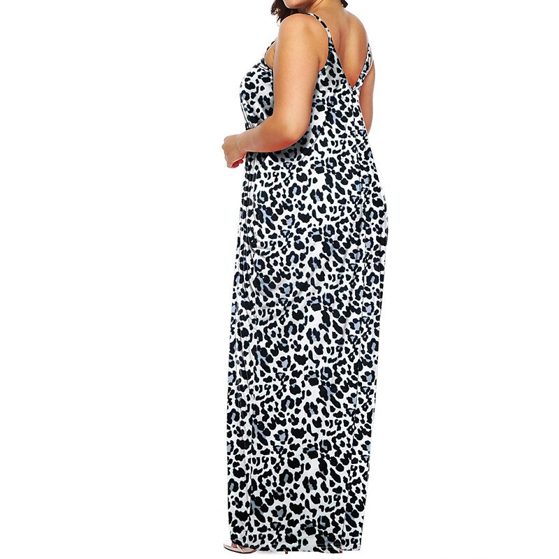 flowersverse Women's Plus Size Casual Dress Shift Dress Slip Dress Leopard Floral Long Dress Maxi Dress Sleeveless Pocket Print Strap Fashion Daily Light Yellow Black Spring Summer XL XXL 3XL